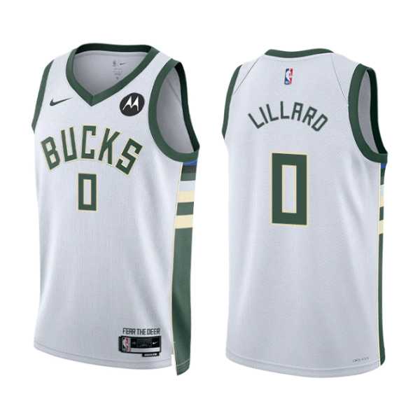Men%27s Milwaukee Bucks #0 Damian Lillard White Stitched Basketball Jersey Dzhi